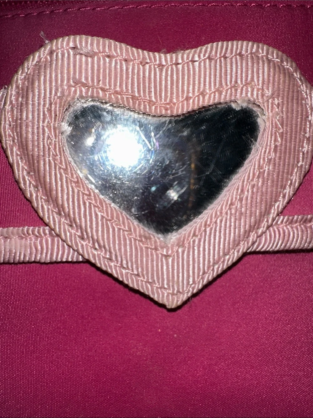 CC Boutique Fuchsia Cosmetic Pouch with Pale Pink Heart Trim and mirror like new